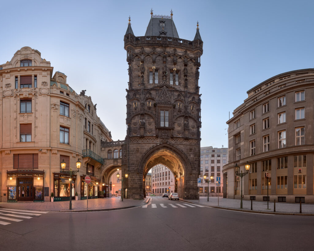 Panorama of Powder Tower in the Morning, Prague, Czech Republic