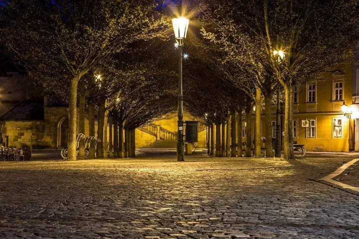 Dawn in historic Prague near the Charles Bridge,